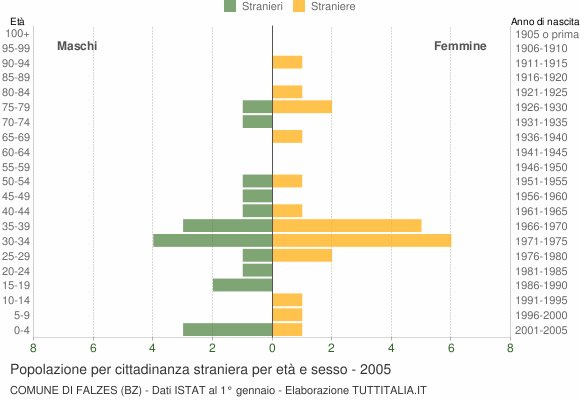 Grafico cittadini stranieri - Falzes 2005