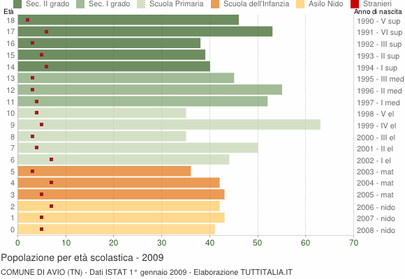 Grafico Popolazione in età scolastica - Avio 2009