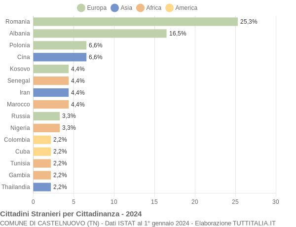 Grafico cittadinanza stranieri - Castelnuovo 2024