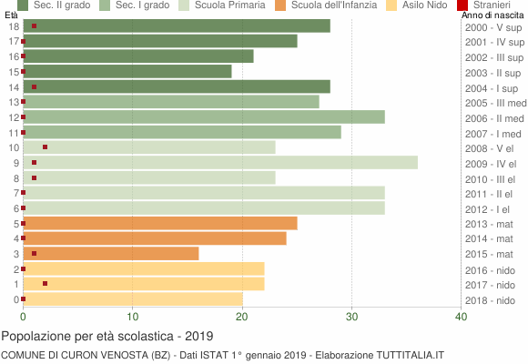 Grafico Popolazione in età scolastica - Curon Venosta 2019