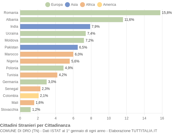 Grafico cittadinanza stranieri - Dro 2021