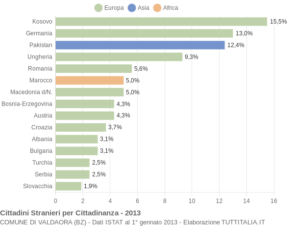 Grafico cittadinanza stranieri - Valdaora 2013