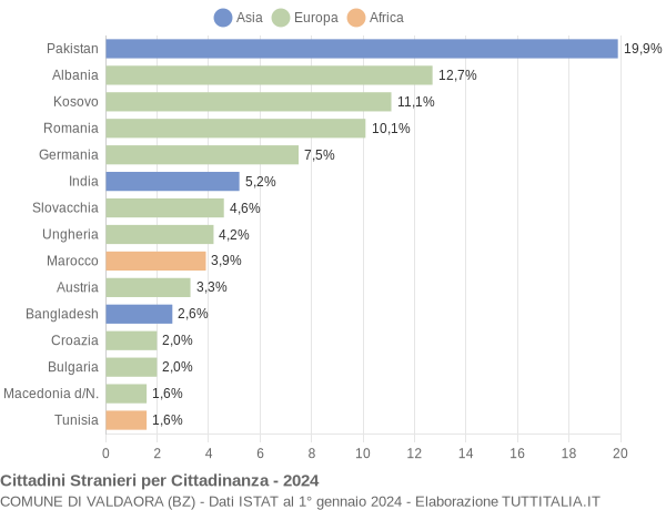 Grafico cittadinanza stranieri - Valdaora 2024