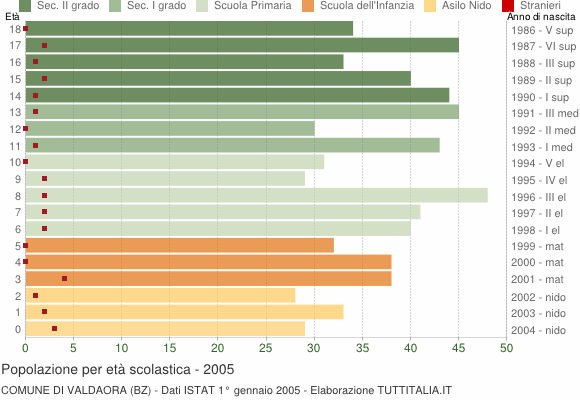 Grafico Popolazione in età scolastica - Valdaora 2005