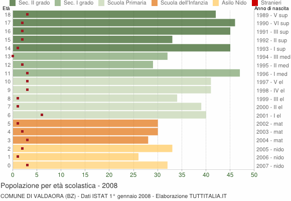 Grafico Popolazione in età scolastica - Valdaora 2008