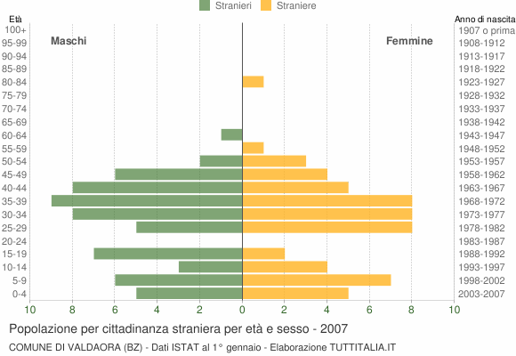 Grafico cittadini stranieri - Valdaora 2007
