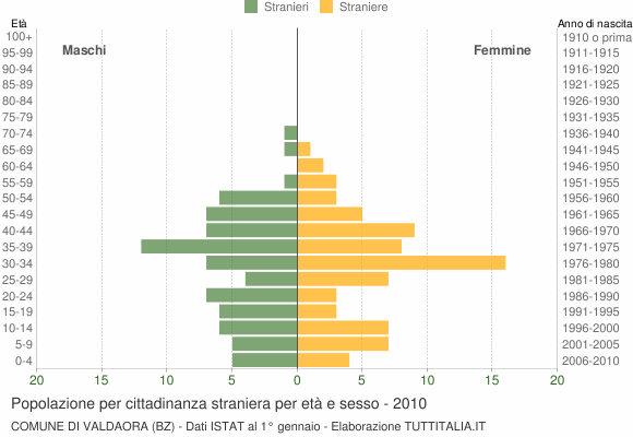 Grafico cittadini stranieri - Valdaora 2010