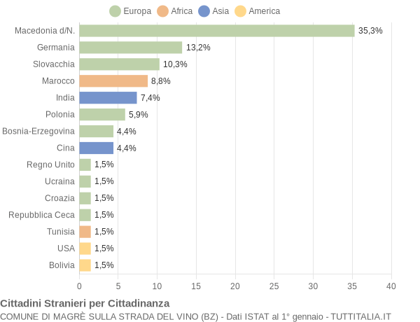 Grafico cittadinanza stranieri - Magrè sulla strada del vino 2004