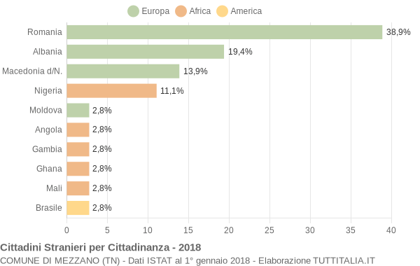 Grafico cittadinanza stranieri - Mezzano 2018