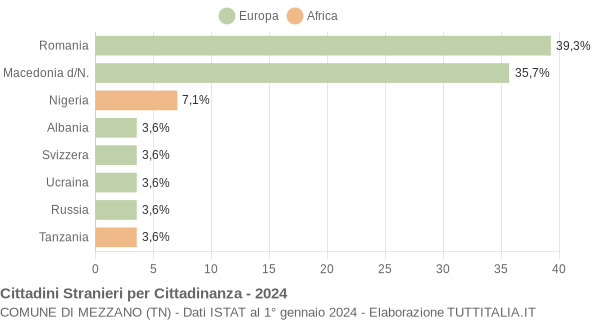 Grafico cittadinanza stranieri - Mezzano 2024