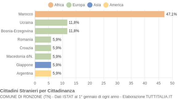 Grafico cittadinanza stranieri - Ronzone 2005