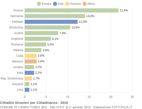 Grafico cittadinanza stranieri - Campo Tures 2010