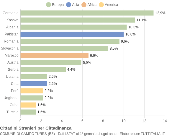 Grafico cittadinanza stranieri - Campo Tures 2018