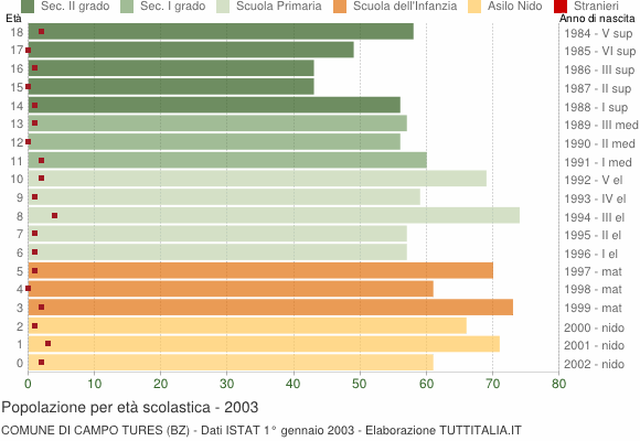 Grafico Popolazione in età scolastica - Campo Tures 2003