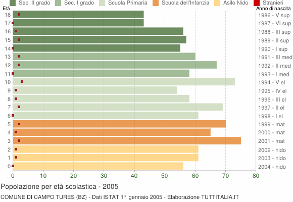 Grafico Popolazione in età scolastica - Campo Tures 2005