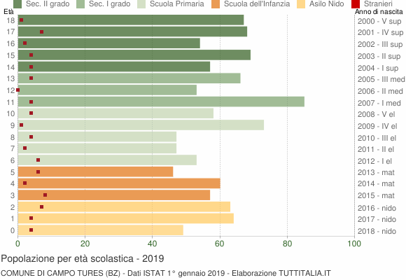 Grafico Popolazione in età scolastica - Campo Tures 2019