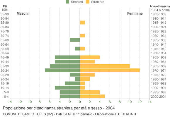 Grafico cittadini stranieri - Campo Tures 2004