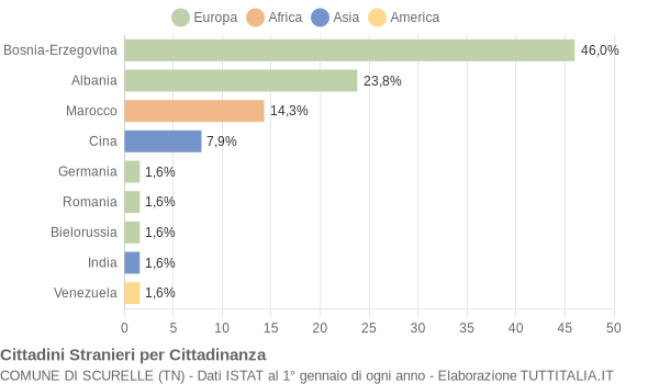 Grafico cittadinanza stranieri - Scurelle 2004