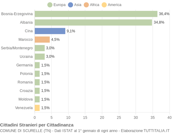 Grafico cittadinanza stranieri - Scurelle 2007