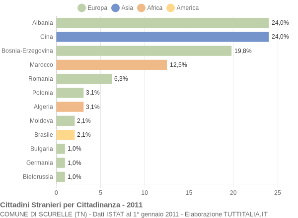 Grafico cittadinanza stranieri - Scurelle 2011