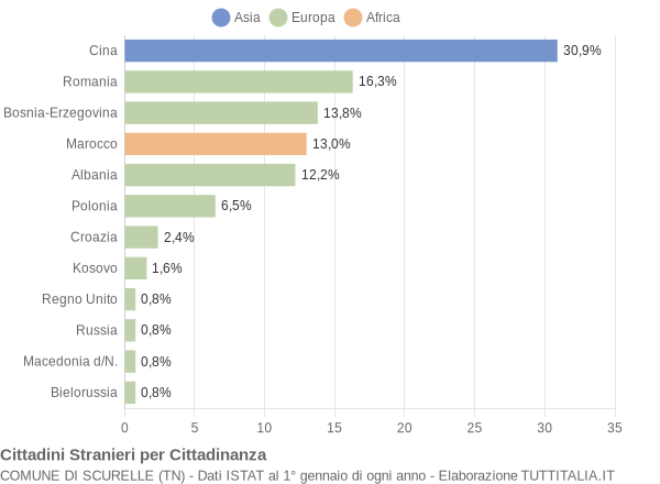 Grafico cittadinanza stranieri - Scurelle 2014