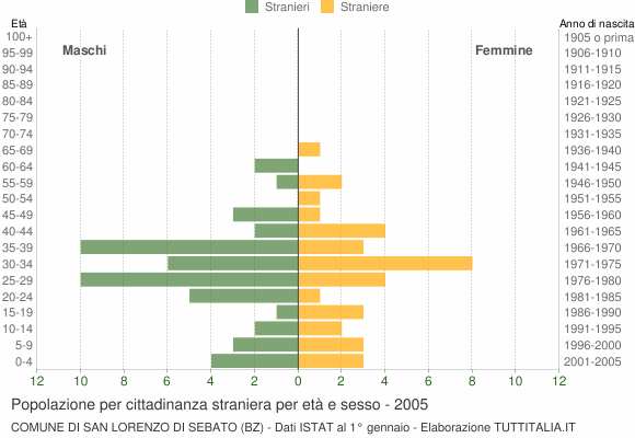 Grafico cittadini stranieri - San Lorenzo di Sebato 2005