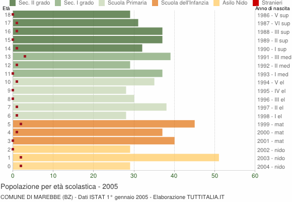 Grafico Popolazione in età scolastica - Marebbe 2005