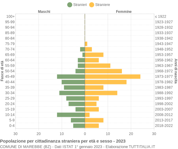 Grafico cittadini stranieri - Marebbe 2023