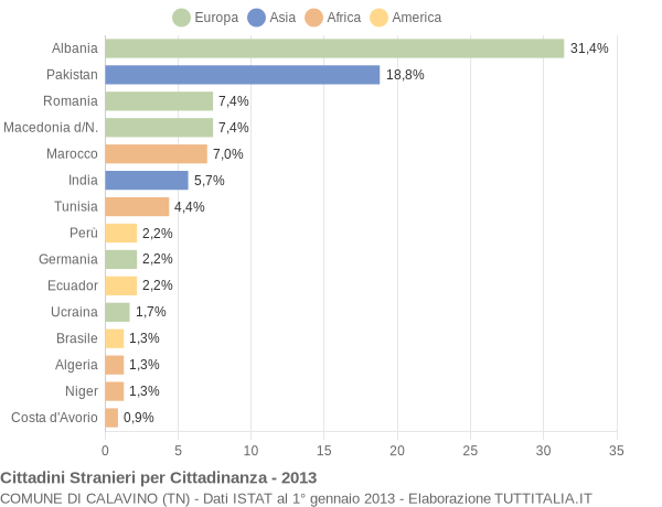 Grafico cittadinanza stranieri - Calavino 2013
