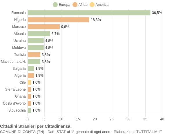 Grafico cittadinanza stranieri - Contà 2019