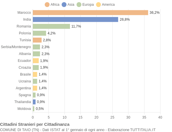 Grafico cittadinanza stranieri - Taio 2004