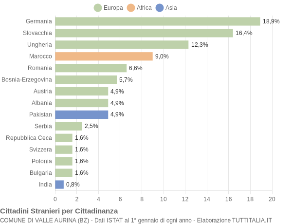 Grafico cittadinanza stranieri - Valle Aurina 2010