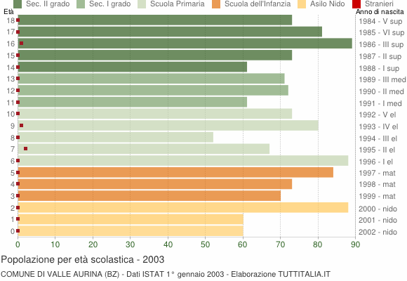 Grafico Popolazione in età scolastica - Valle Aurina 2003