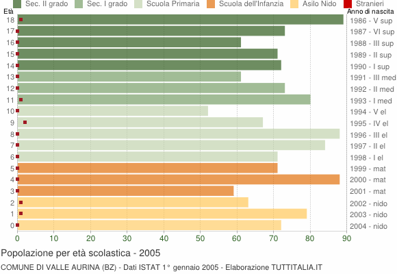 Grafico Popolazione in età scolastica - Valle Aurina 2005