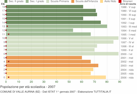 Grafico Popolazione in età scolastica - Valle Aurina 2007