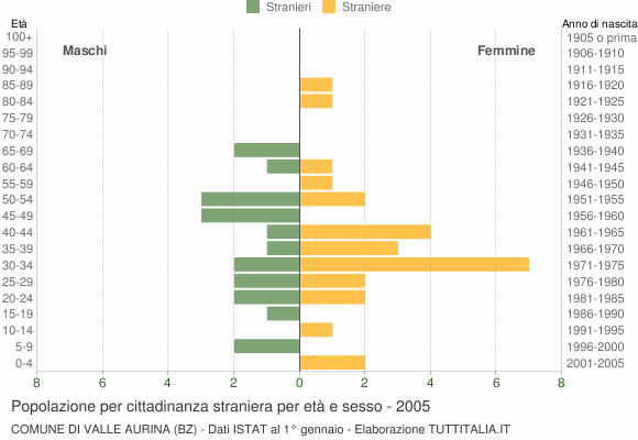 Grafico cittadini stranieri - Valle Aurina 2005