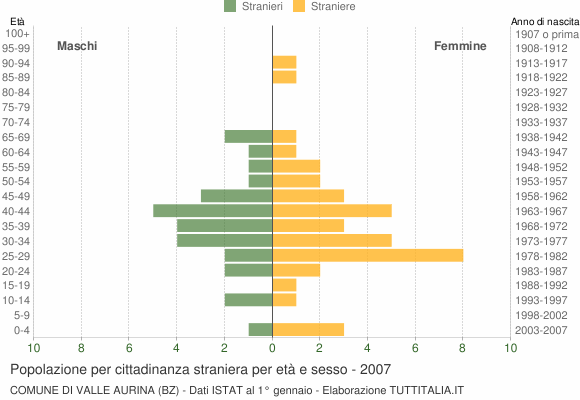 Grafico cittadini stranieri - Valle Aurina 2007
