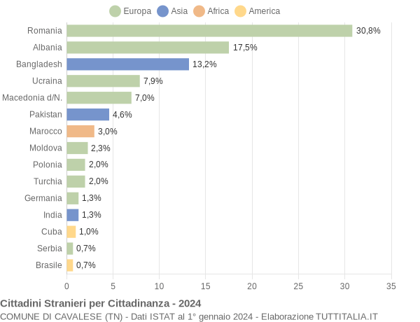 Grafico cittadinanza stranieri - Cavalese 2024