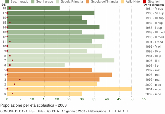 Grafico Popolazione in età scolastica - Cavalese 2003