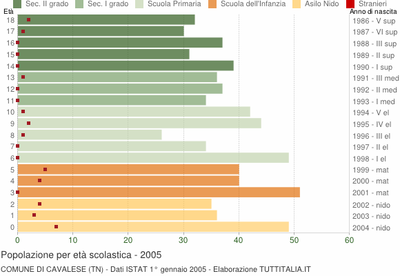 Grafico Popolazione in età scolastica - Cavalese 2005