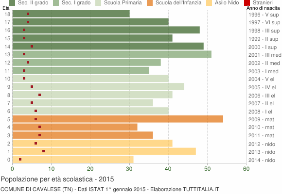 Grafico Popolazione in età scolastica - Cavalese 2015