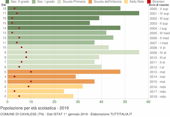 Grafico Popolazione in età scolastica - Cavalese 2019
