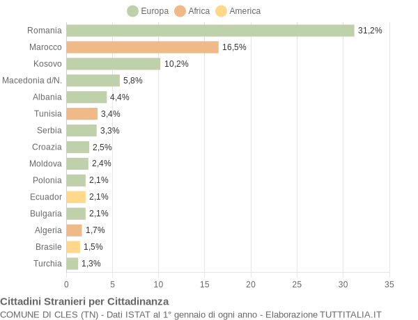 Grafico cittadinanza stranieri - Cles 2012