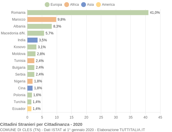 Grafico cittadinanza stranieri - Cles 2020