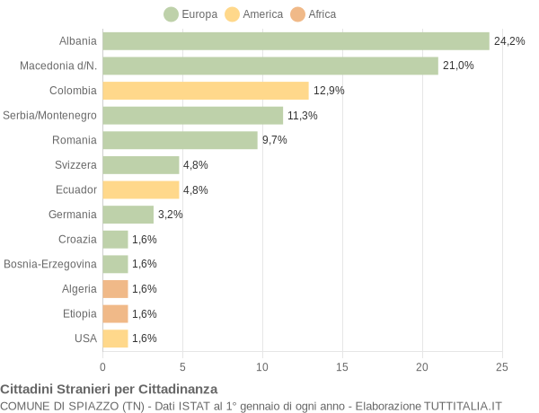 Grafico cittadinanza stranieri - Spiazzo 2004