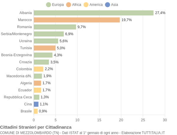 Grafico cittadinanza stranieri - Mezzolombardo 2005