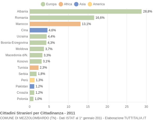 Grafico cittadinanza stranieri - Mezzolombardo 2011