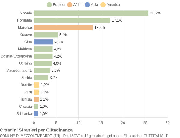 Grafico cittadinanza stranieri - Mezzolombardo 2013