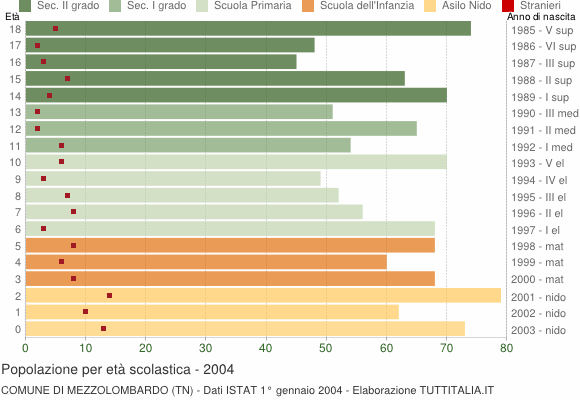 Grafico Popolazione in età scolastica - Mezzolombardo 2004