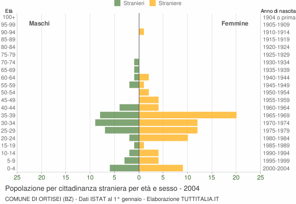 Grafico cittadini stranieri - Ortisei 2004